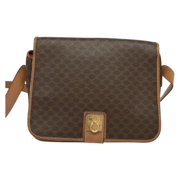 CELINE Macadam Canvas Shoulder Bag Pvc Leather Brown Gold - Picture 2 of 12